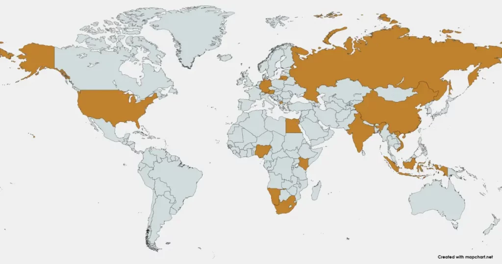 Weltkarte, Länder in denen bereits erfolgreich Projekte für COLCONS realisiert wurden